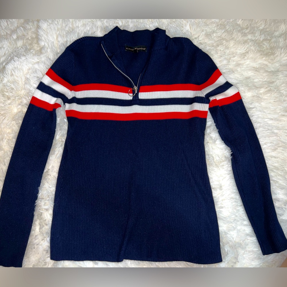 Almost Famous Navy Blue Quarter Zip Sweater